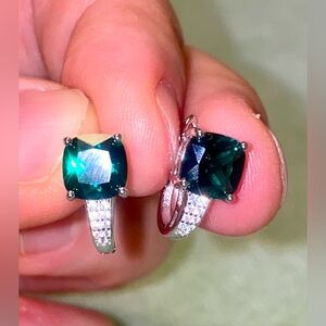 Sterling Silver Earrings with Nano Russian Emerald